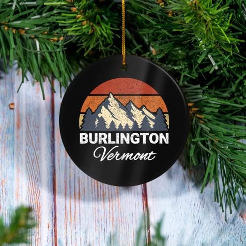 Ornamentos personalizados - Burlington Vermont Vintage Retro Ornament - enfeites de Natal de cerâmica, ornamento personalizado, feriado, Natal, ornamento de lembrança, decoração de casa