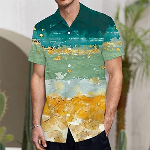 XXBR Mens Summer Beach Seaside Digital 3D Imprimir botão de lapela de capa curta camisa de camisa Camisetas Men da moda