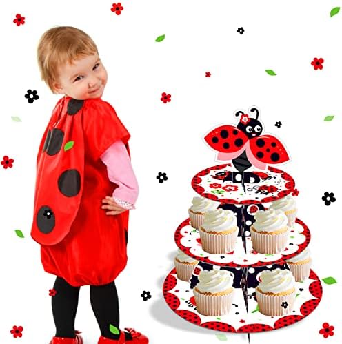 CC Home Ladybug Cupcake Stand 3 Ladybug Party Supplies Bolo Stand for Kids Birthday Party Decorações