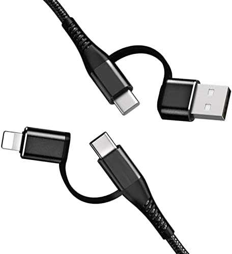 4 em 1 USB C Cable Combo 3,3 pés-Cordão de carregamento flexível e ultra-rápido PD 60W com USB A/Tipo C/Compatível com Apple iPhone,