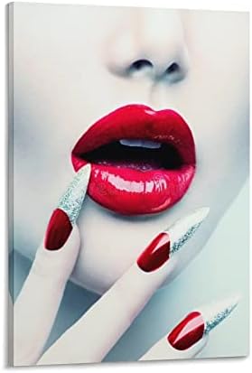 Posters de arte da unha Sexy Red Lips Fashion Color Compare Nail Art Beauty Salon Makeup Salon Posters de lona impressões de arte de parede para decoração de parede decoração de decoração de quarto Presentes de decoração 24x36inch