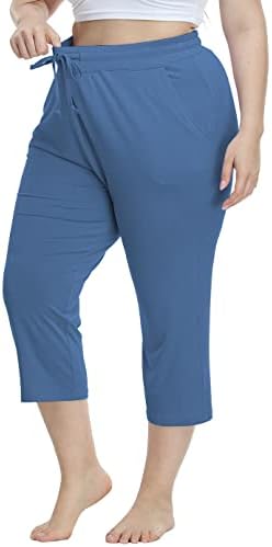 VOGUEMAX Feminino Plus Size Capri Yoga Pants Casual Cropped Rankgers Sortlants com bolsos