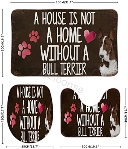 3pcs Uma casa não é uma casa sem um Bull Terrier, ferrugem, casa, estampas de pata, pêssego rosa, adorável, amor, coração, dizendo,
