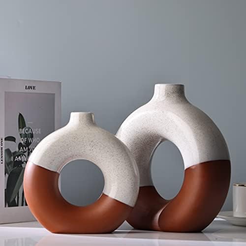 Conjunto de vasos de terracota de 2, vaso branco e de terracota, vaso boho com buraco, decoração de terracota de