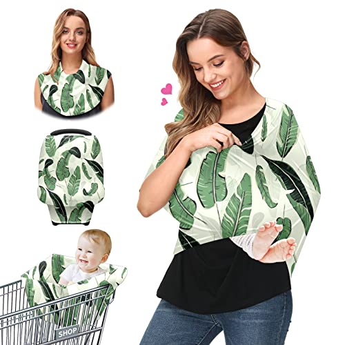 Capas de assento de carro para bebês desenhados à mão Palm Tropical Folhas de enfermagem verde Cobertura de lenço de amamentação