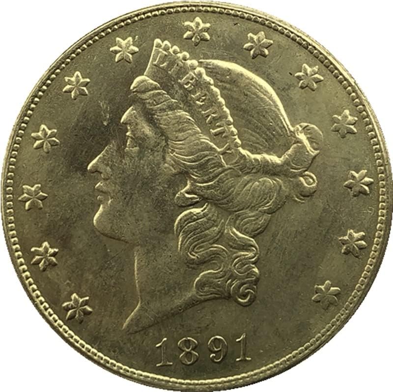 1891S Versão Americana 20 Coin Gold Brass Antigo Handicraft Foreomoration Coin 34mm