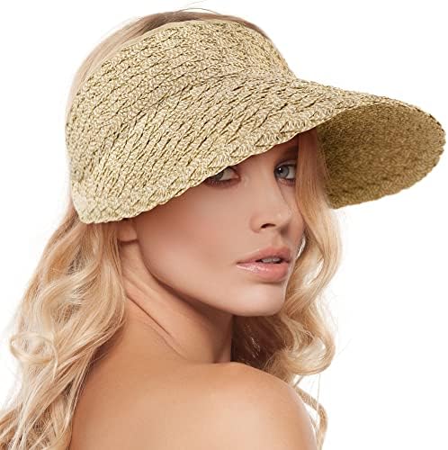 Chapéus de chapéus de sol da borda feminina Roll-up palha dobrável de golfe viseira