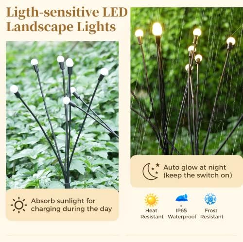 Luzes solares do jardim de Toyosport, 2 pacotes que balançam luzes de firefly para quintal, caminho, decoração de