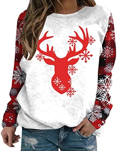 BEUU Elk e Snowflake Prinha Sweothirts Camisetas de Natal para Mulheres