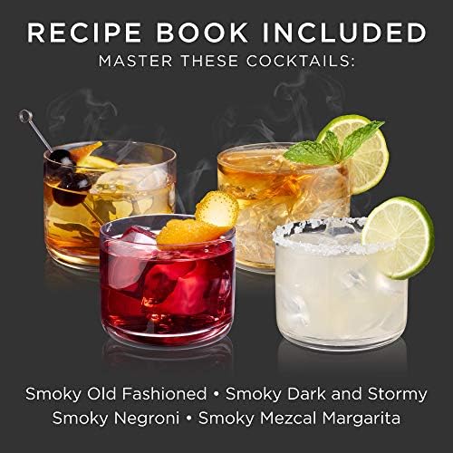 Alchemi de Viski Smoked Cocktail Conjunto - Játa de vidro com grânulos de fumantes - kit de fumantes de coquetel com livro de receitas - 5 peças