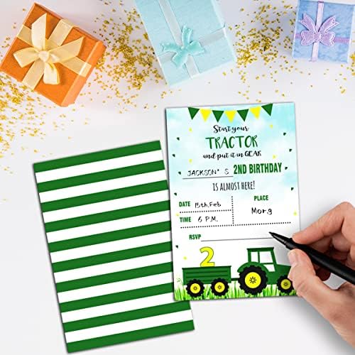 NYCTUG Green Tractor Birthday Party Invitation, Tractor Party Convide Cards for Kids ， Boys & Girls, 20 convite