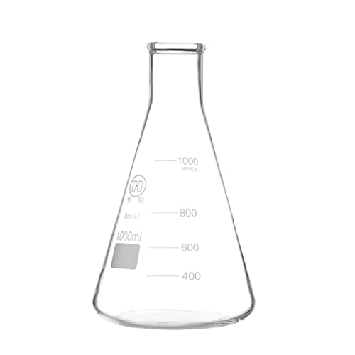 Deschem 1000ml, Glass de vidro Erlenmeyer, 1L, garrafa cônica de laboratório, pescoço normal, boca estreita