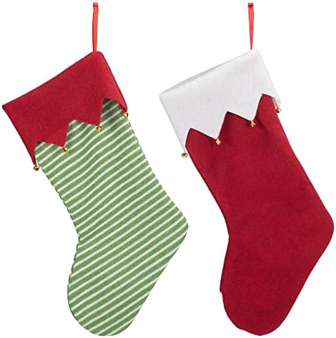Meias da transpac elf com sinos de meias de férias de tecido verde vermelho conjunto de 2