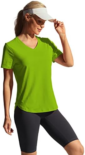 Camisas de treino de hiverlay para mulheres de manga curta V Tops de pescoço atlético camisetas de ginástica seca rápida