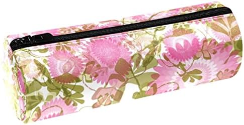 Caixa de lápis Guerotkr, bolsa de lápis, caixa de lápis, caixa de lápis estética, padrão de folhas de flores rosa padrão