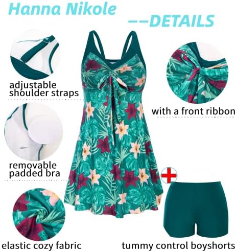 Vestido de natação de duas peças de Hanna Nikole Mulheres Plus Tomme Tummy Controle Floral Term Swims