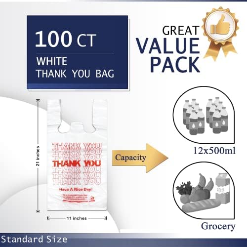 Yoyorain branco agradecimento bolsa de camisa, bolsa de compras de mercearia reutilizável e descartável bolsa de supermercado