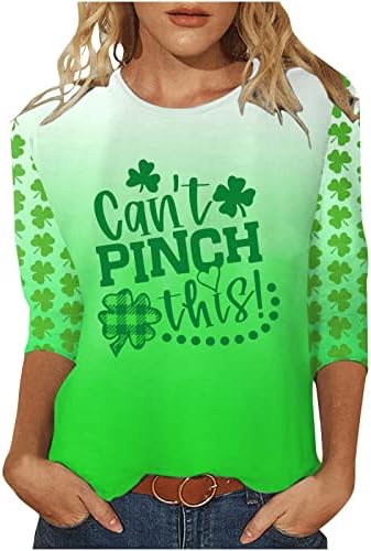 Não consigo beliscar esta letra Camisas de letra 3/4 de manga feminina T-shirt Shamrock Graphic Pried Tees Top Top St. Patrick's