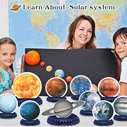 10 peças Sistema de solar espacial Sistema Solar tema Honeycomb Centerpieces Tabel Topper Space Space Party Supplies Planet Honeycomb Galaxy Photo Booth Props para crianças Decorações de festa de aniversário