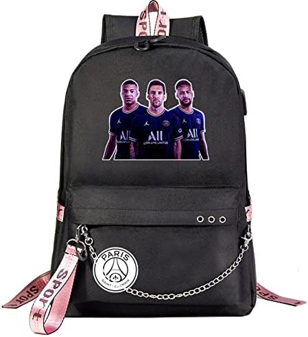 Gengx Teens Boys Mbappe & Messi & Neymar School Backpack, USB Charging Port Bookbag Backpack para a escola, Black-3,