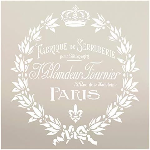 Vintage Paris Fleur de Lis Wreath Starncil with Crown by Studior12 | DIY antigo francês efêmer Decoração e móveis | Laurel antigo | Pintar sinais de madeira | Modelo mylar | Selecione o tamanho