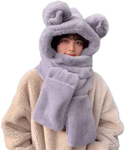 Mulheres Kawaii Urso Ear Girada Hat de Luvas de Lenço Luvas Definir 3pcs Sherpa Fleece Fuzzy Winter Caps quente Alt Alt Preppy Balaclava
