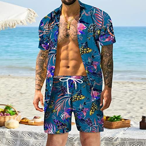 Impresso Summer Spring Mens Casual Casual abotoado Defina shorts casuais Camisa de praia Terno masculino Menina de macacão para homens