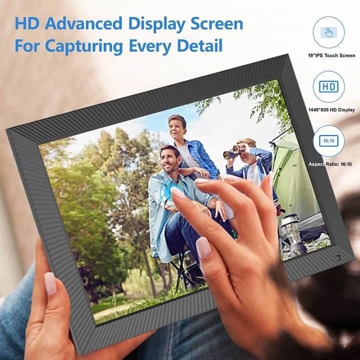 Quadro de imagem digital extra grande - 19 polegadas de photo Dual WiFi Montável na parede, 32 GB WiFi Smart Frame, Função completa, Compartilhe fotos e vídeos via aplicativo ou email instantaneamente, armazenamento em nuvem grátis