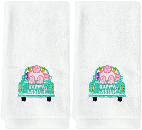 AnyDesign 2 pacote toalhas de mão de páscoa de algodão coelhinho bordado Toalha de banheiro de coelho de coelho de