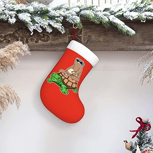 Cutedwarf Sleth Riding Turtle com Taco Christmas Stocking Natal Ornamentos de férias Lareira Solping Meia de 18 polegadas