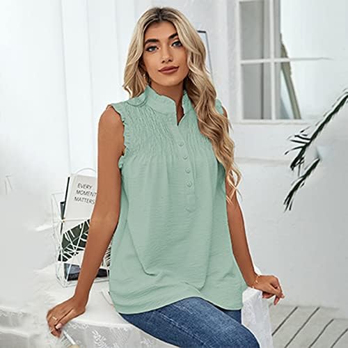 Tops de verão feminino Tops casuais mock lace painel de renda com botão sem mangas Camiseta blusas 2023