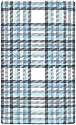 Folha de berço com tema xadrez, colchão de berço padrão folhas de colchão de colchão de berço lençóis de colchão para meninas meninas, 28 “x52”, branco e azul cinza