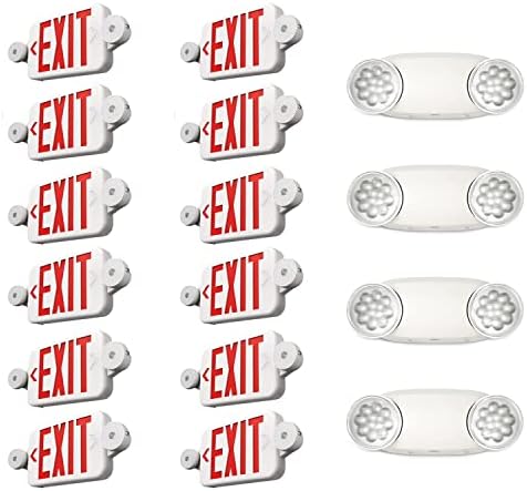 Freelicht 12 Pack Pack Sign com luzes de emergência, dois LED Luz de saída de emergência de cabeça ajustável com pacote de