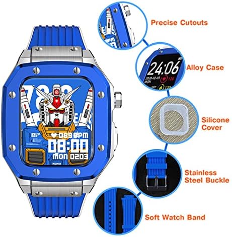 Casa de relógio de liga ekins Strap para a série Apple Watch Series 8 7 6 5 4 SE 45mm 44mm 42mm de luxo de borracha de metal de aço inoxidável Modificação de modificação Modification kit de relógio de relógio