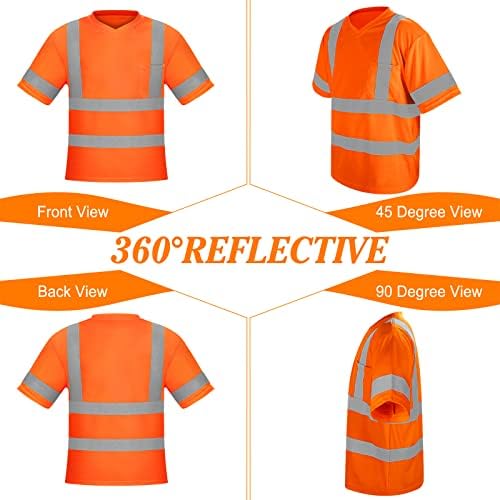 Camisas de construção reflexivas de decote em V Joyyangfang Classe 3 para homens com bolso, amarelo e laranja fluorescentes respiráveis