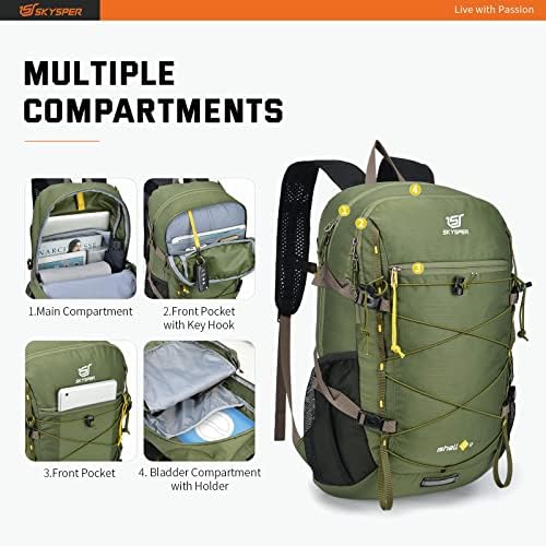 Skysper Packable caminhadas Mochila 30l Backpacks de viagem leve para mulheres para homens （Verde)