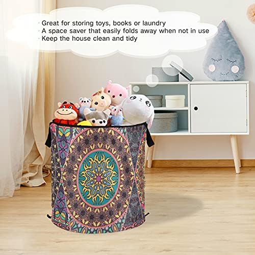 Floral Mandala Pop Up Up Laundry Horty com tampa de tampa com zíper cesta de roupa dobrável com alças Organizador de roupas de cesto