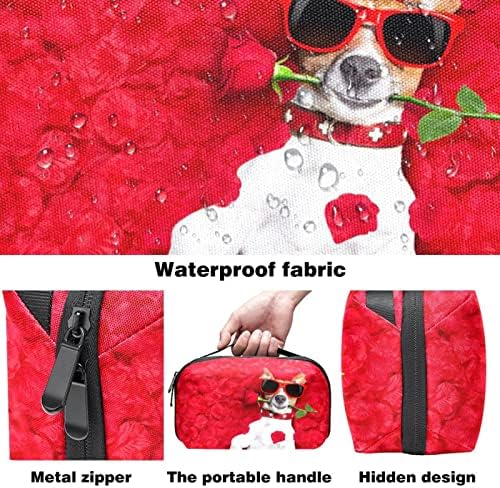 Bolsa de maquiagem à prova d'água Bolsa de maquiagem de cão de rosa vermelha Organizador de viagem Saco de beleza de zíperez