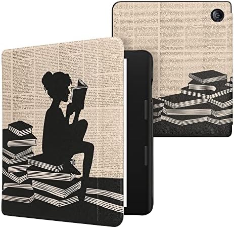 Case Kwmobile Compatível com Tolino EpoS 3 - Case PU E -Reader Cover - Girl and Books Black/Beige