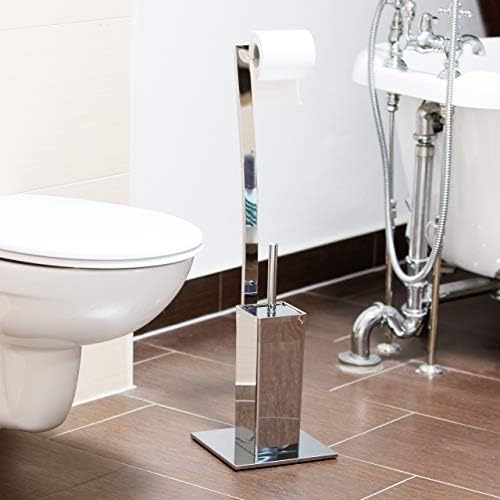 Relaxdaydays Wimedo Brush e suporte do vaso sanitário, tamanho: 71 x 20 x 20 cm de papel higiênico em aço inoxidável,