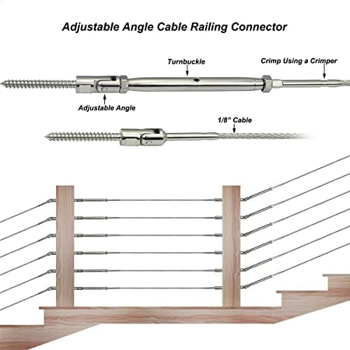 Lulultn Kit de hardware de trilhos de cabo de aço inoxidável, para 1/8 sistema de trilhos de cabo, para postes de madeira, parafusos