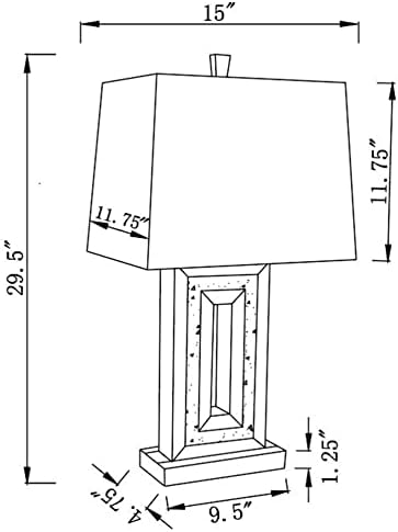 Mobiliário de montanha -russa Ayelet Table Lamp com sombra quadrada branca e espelho