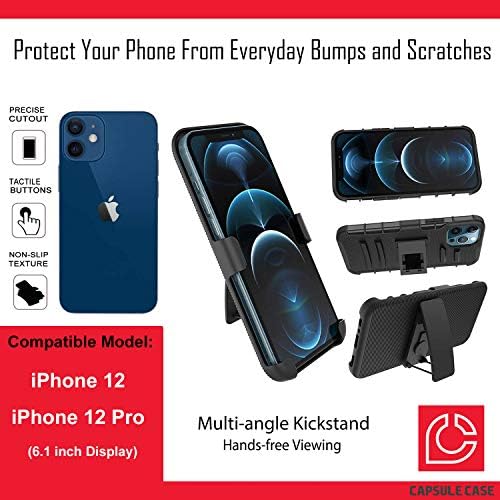 Ohiya Case Compatível com o iPhone 12 [Proteção militar Proteção à prova de choque para o coldre de kickstand protetora da capa preta