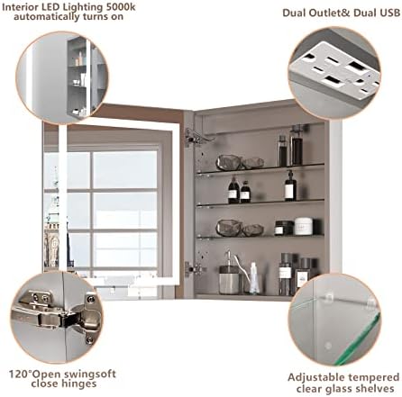 Armário de remédios para banheiro iluminado por Lovmor, 24 W x 30 H, armário de remédios para led de superfície ou superfície,