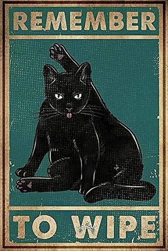 Lata de lata vintage Cats de café Prind Lembre -se de limpar o poster de metal de gato preto, gatos de metal poster gato metal