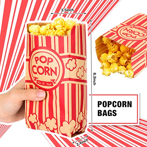 300 PCs Paper Pipcorn Bags, Placa de pipoca de pipoca marrom à prova de vazamento Acessórios de pipoca resistentes a graxa para candy Snack Pop Corn Movie Theme Party Supplies, 3,5 x 2,4 x 8,3 polegadas