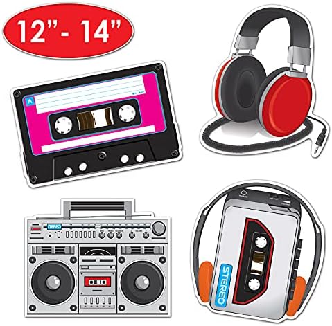 Beistle 4 peças papel Adoro o cassette dos anos 80 corta o retro Retro dos anos 1980 Supplies Música Decorações de parede,