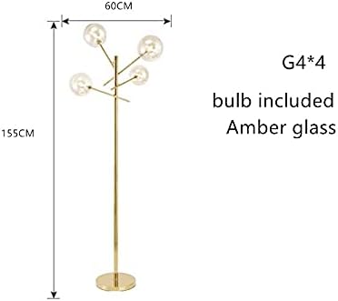 Lâmpada de piso ghghf G4 Lâmpadas de piso de vidro âmbar em pé de vidro claro de vidro de vidro base metal lâmpada de