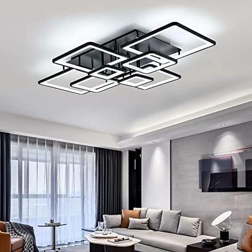 Idequy 39,4 polegadas modernas Luz de teto LED moderno, luminária de teto quadrado preto com controle remoto para sala de estar, quarto, 3000k-6000k, 100w
