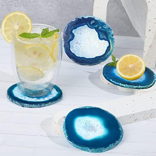 Coaster de geode natural para bebidas, conjunto de 4 montanhas-russas nubladas para decoração da mesa de café, Costers de